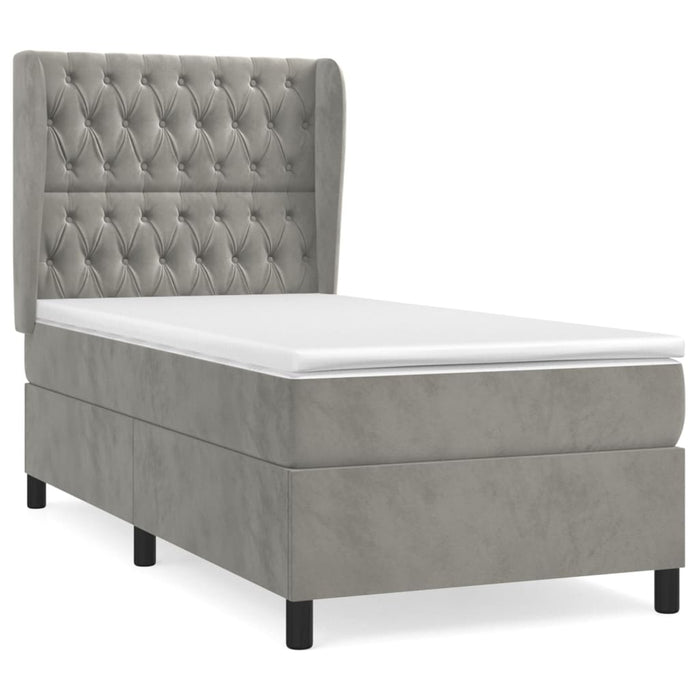 Pat box spring cu saltea, gri deschis, 90x200 cm, catifea - WALTI WALTI