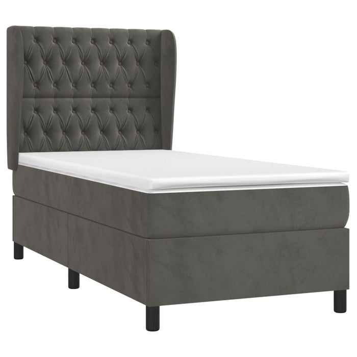 Pat box spring cu saltea, gri închis, 90x200 cm, catifea WALTI