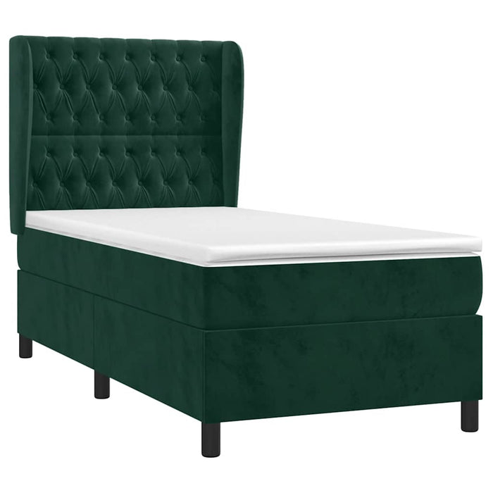 Pat box spring cu saltea, verde închis, 90x200 cm, catifea WALTI