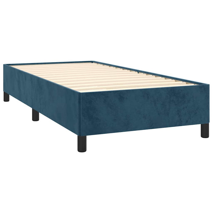 Pat box spring cu saltea, albastru închis, 90x200 cm, catifea WALTI