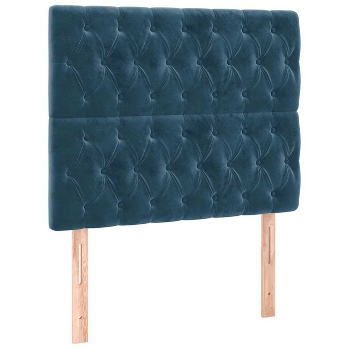 Pat box spring cu saltea, albastru închis, 90x200 cm, catifea WALTI