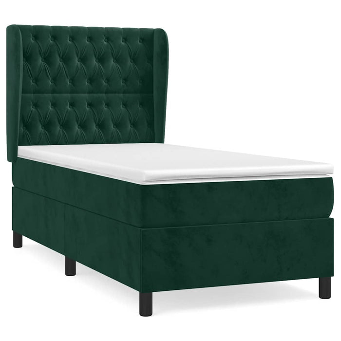 Pat box spring cu saltea, verde închis, 100x200 cm, catifea WALTI