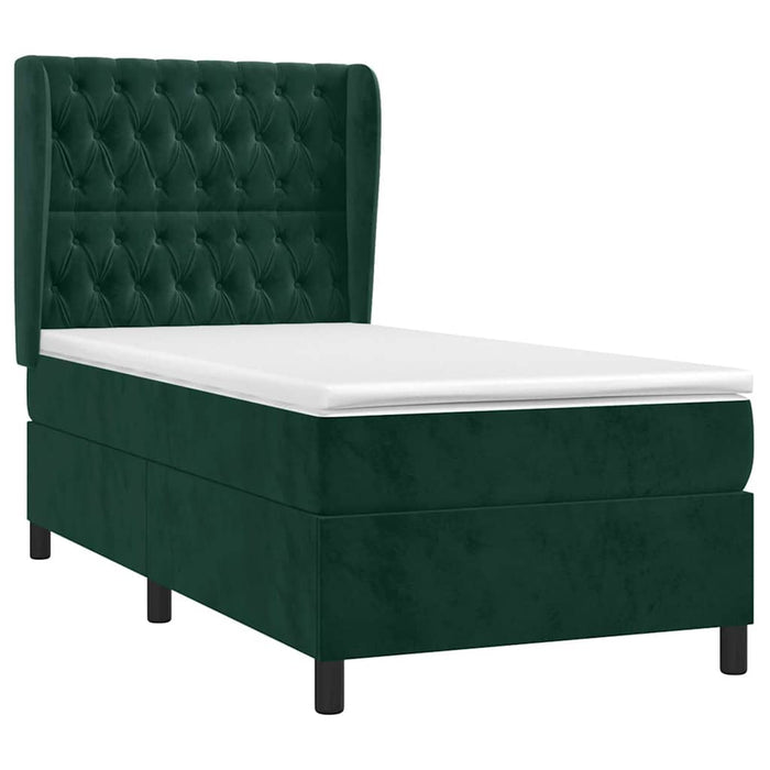 Pat box spring cu saltea, verde închis, 100x200 cm, catifea WALTI