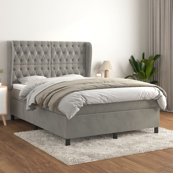 Pat box spring cu saltea, gri deschis, 140x190 cm, catifea - WALTI WALTI