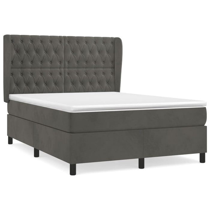 Pat box spring cu saltea, gri închis, 140x190 cm, catifea - WALTI WALTI
