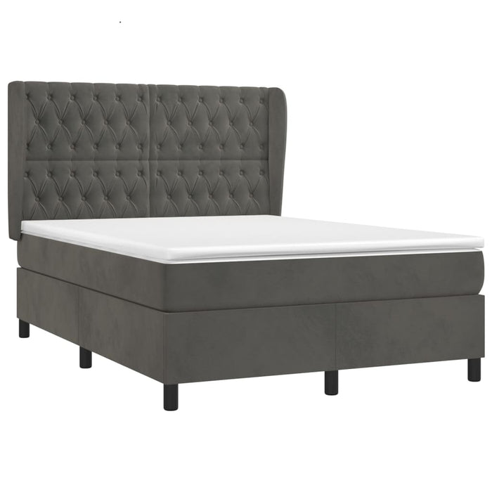 Pat box spring cu saltea, gri închis, 140x190 cm, catifea - WALTI WALTI