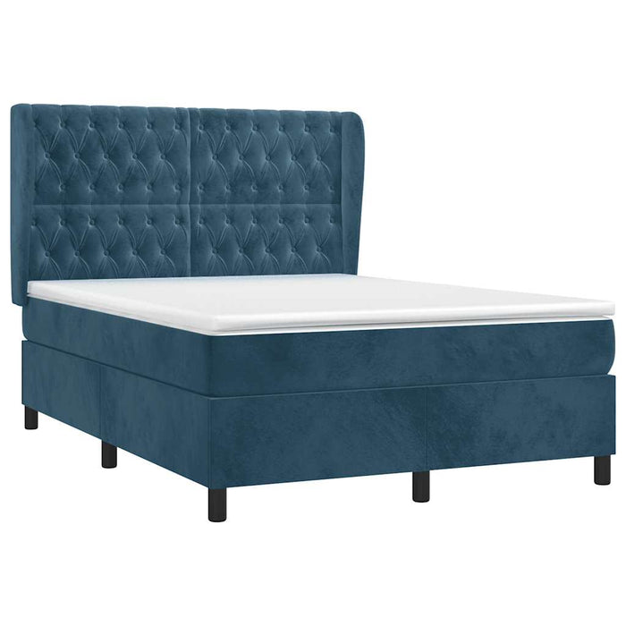 Pat box spring cu saltea, albastru închis, 140x190 cm, catifea - WALTI WALTI