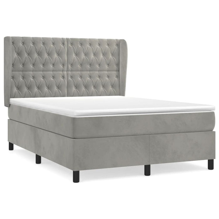 Pat box spring cu saltea, gri deschis, 140x200 cm, catifea - WALTI WALTI