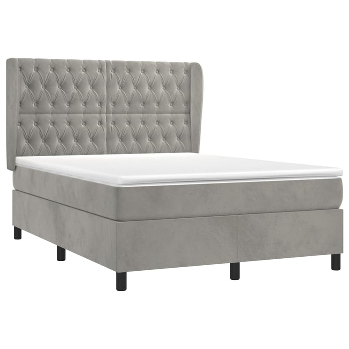 Pat box spring cu saltea, gri deschis, 140x200 cm, catifea - WALTI WALTI