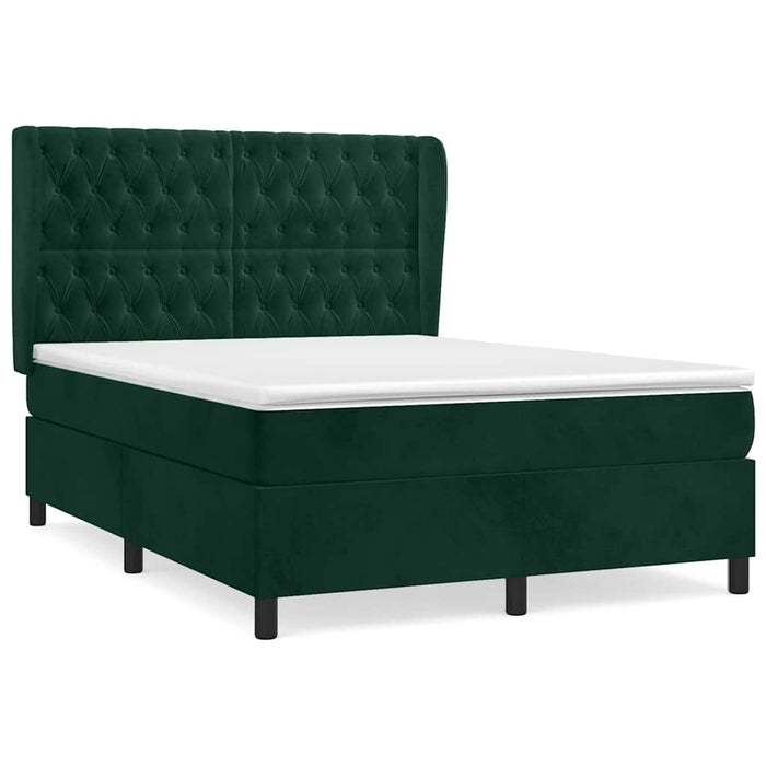 Pat box spring cu saltea, verde închis, 140x200 cm, catifea WALTI