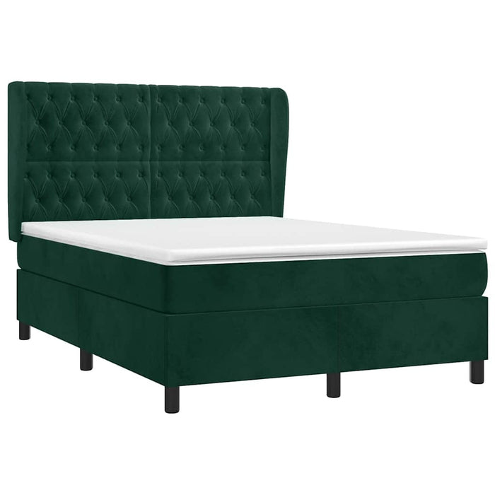 Pat box spring cu saltea, verde închis, 140x200 cm, catifea WALTI