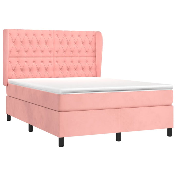 Pat box spring cu saltea, roz, 140x200 cm, catifea WALTI