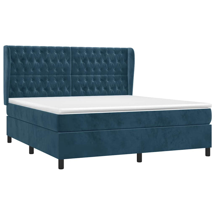 Pat box spring cu saltea, albastru închis, 160x200 cm, catifea - WALTI WALTI