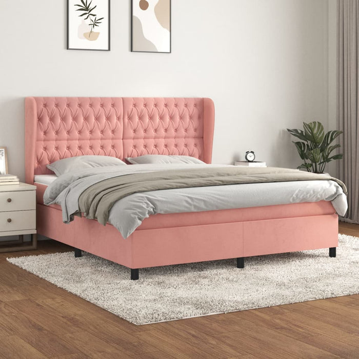 Pat box spring cu saltea, roz, 160x200 cm, catifea - WALTI WALTI