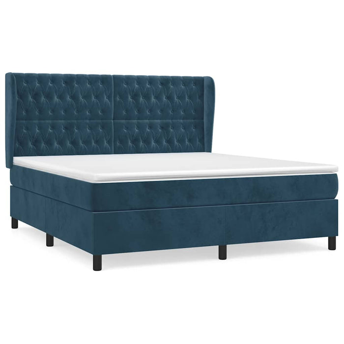 Pat box spring cu saltea, albastru închis, 180x200 cm, catifea WALTI