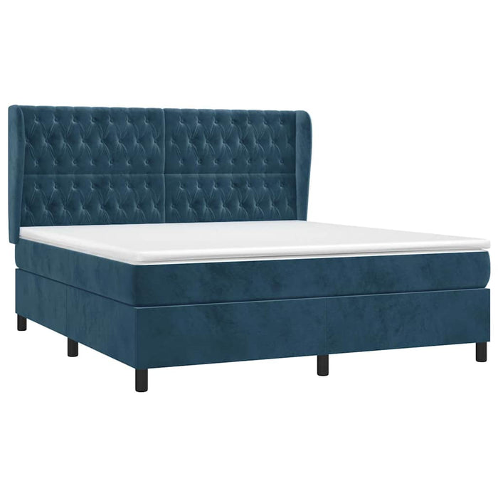 Pat box spring cu saltea, albastru închis, 180x200 cm, catifea WALTI