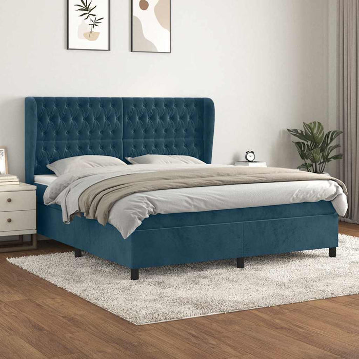 Pat box spring cu saltea, albastru închis, 180x200 cm, catifea WALTI