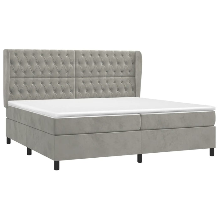 Pat box spring cu saltea, gri deschis, 200x200 cm, catifea - WALTI WALTI