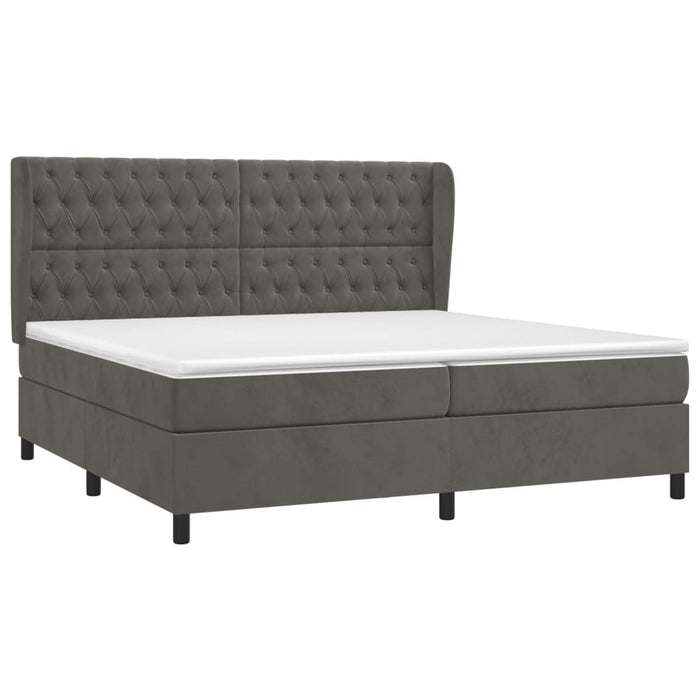 Pat box spring cu saltea, gri închis, 200x200 cm, catifea - WALTI WALTI
