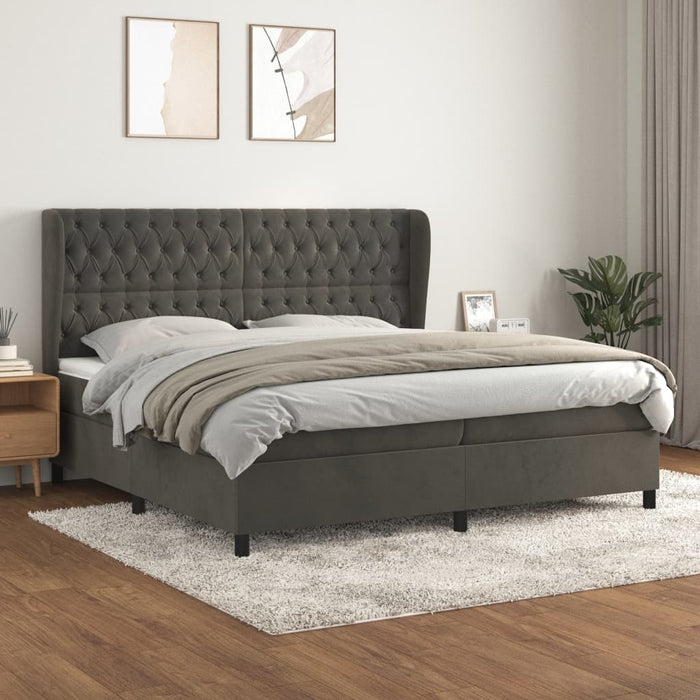 Pat box spring cu saltea, gri închis, 200x200 cm, catifea - WALTI WALTI