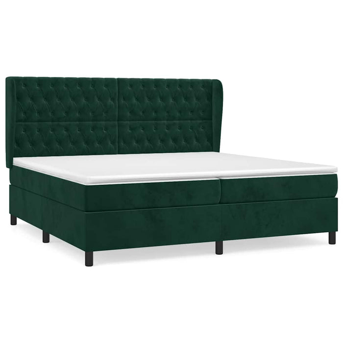 Pat box spring cu saltea, verde închis, 200x200 cm, catifea WALTI