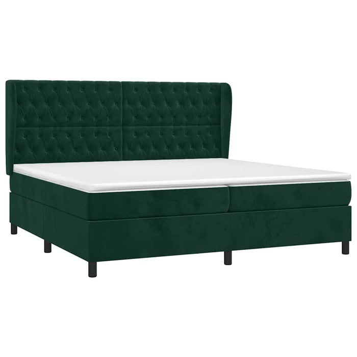 Pat box spring cu saltea, verde închis, 200x200 cm, catifea WALTI