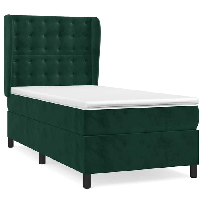 Pat box spring cu saltea, verde închis, 80x200 cm, catifea WALTI