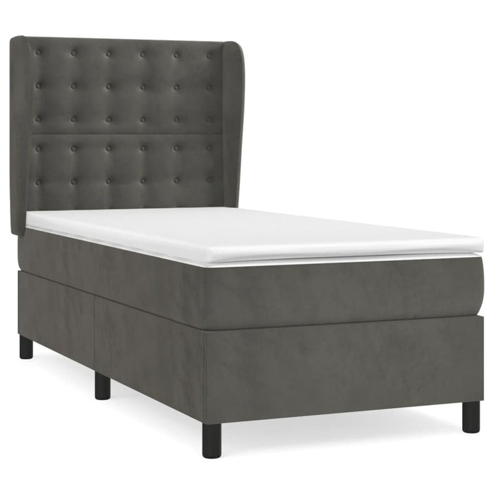 Pat box spring cu saltea, gri închis, 90x190 cm, catifea - WALTI WALTI