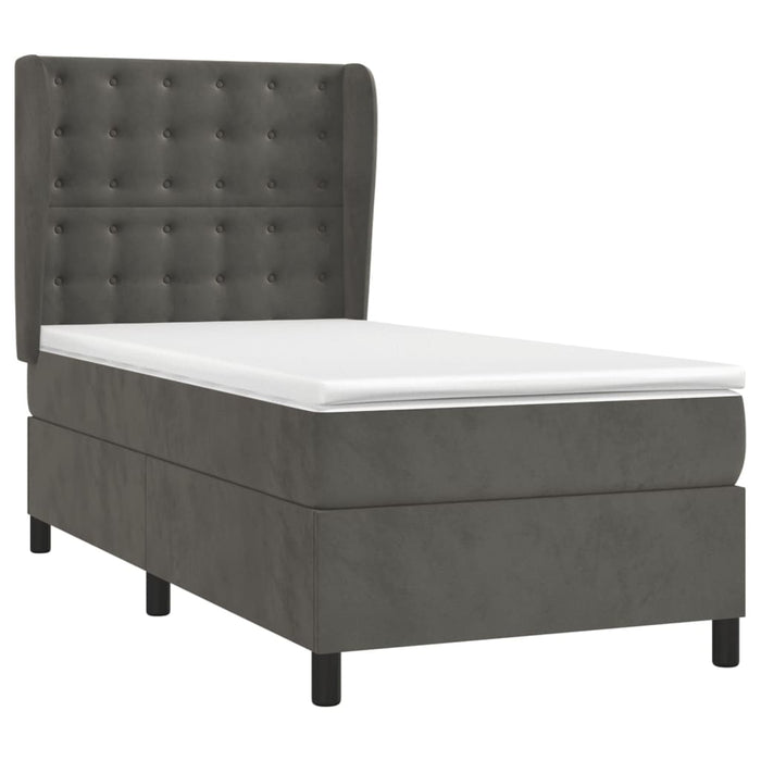 Pat box spring cu saltea, gri închis, 90x190 cm, catifea - WALTI WALTI