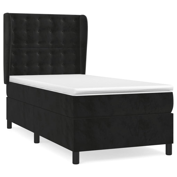 Pat box spring cu saltea, negru, 90x190 cm, catifea - WALTI WALTI