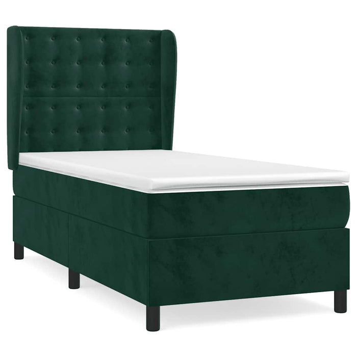 Pat box spring cu saltea, verde închis, 90x190 cm, catifea WALTI