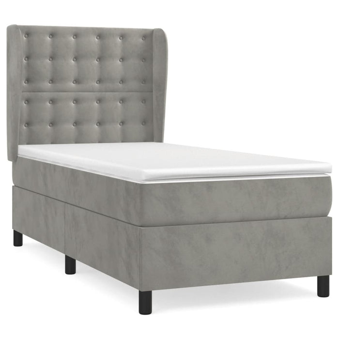 Pat box spring cu saltea, gri deschis, 90x200 cm, catifea - WALTI WALTI