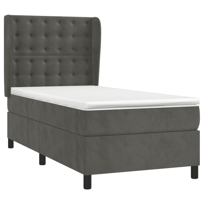 Pat box spring cu saltea, gri închis, 90x200 cm, catifea - WALTI WALTI