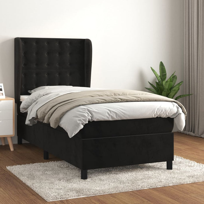 Pat box spring cu saltea, negru, 90x200 cm, catifea - WALTI WALTI