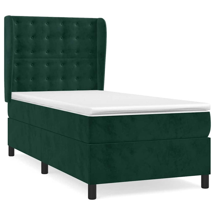 Pat box spring cu saltea, verde închis, 90x200 cm, catifea WALTI