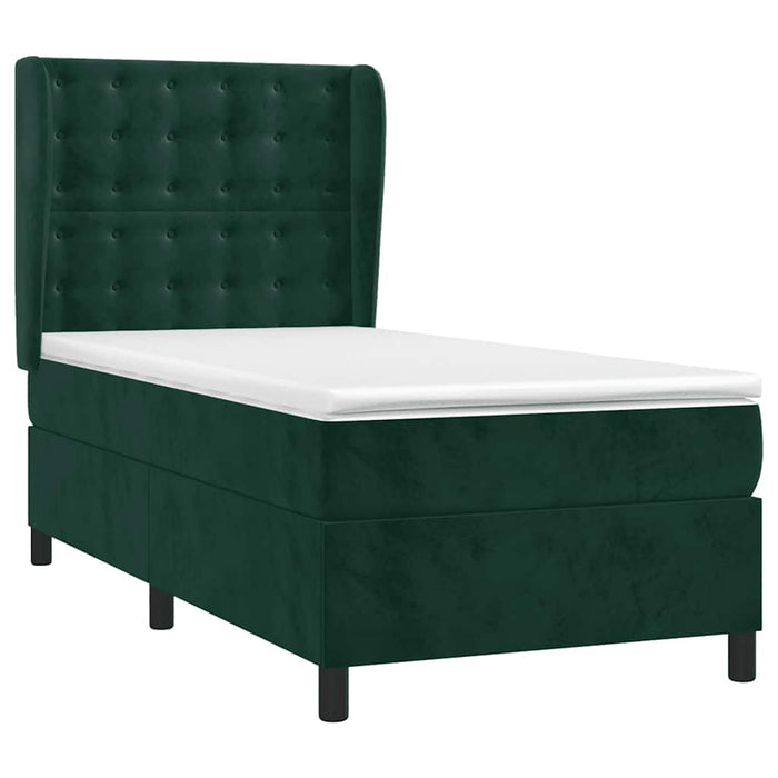 Pat box spring cu saltea, verde închis, 90x200 cm, catifea WALTI