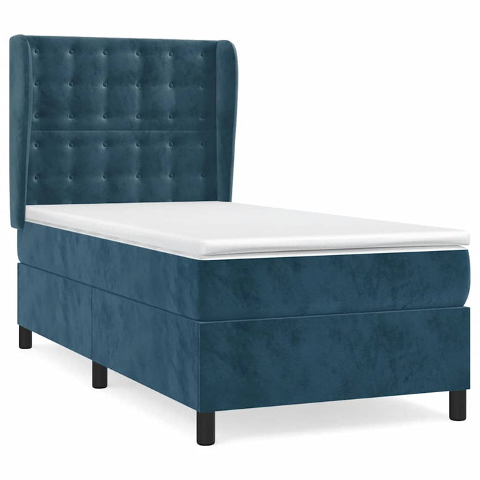 Pat box spring cu saltea, albastru închis, 90x200 cm, catifea WALTI