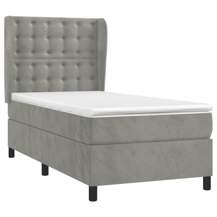 Pat box spring cu saltea, gri deschis, 100x200 cm, catifea - WALTI WALTI