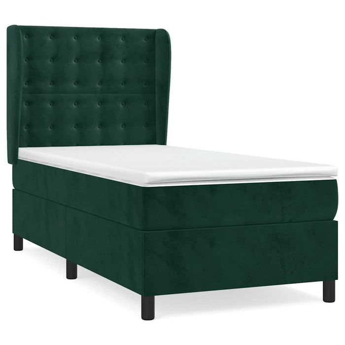 Pat box spring cu saltea, verde închis, 100x200 cm, catifea WALTI