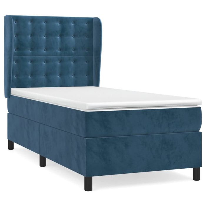 Pat box spring cu saltea, albastru închis, 100x200 cm, catifea - WALTI WALTI