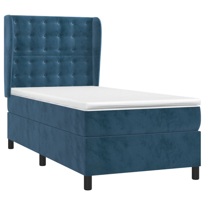 Pat box spring cu saltea, albastru închis, 100x200 cm, catifea - WALTI WALTI