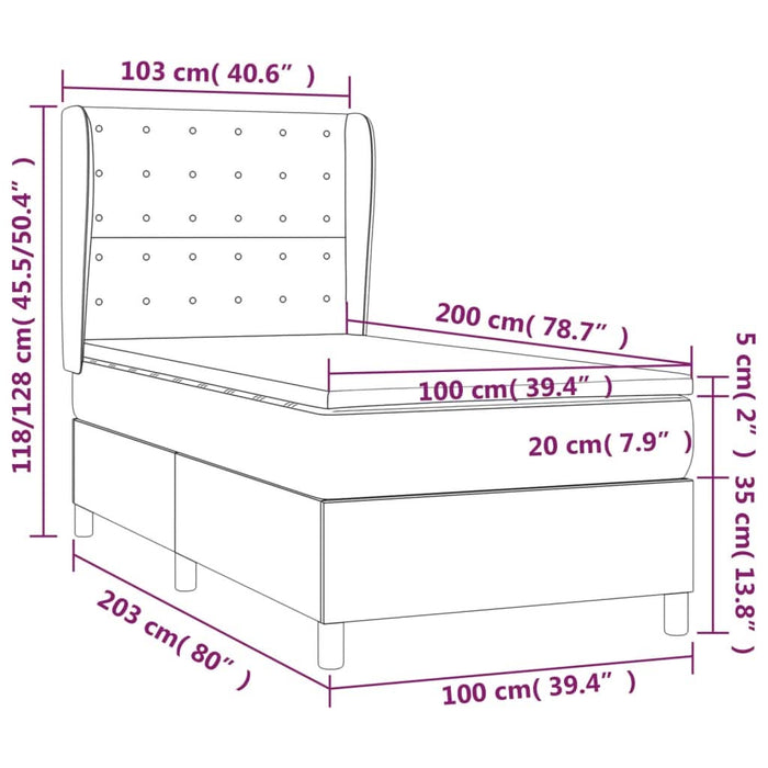 Pat box spring cu saltea, albastru închis, 100x200 cm, catifea - WALTI WALTI