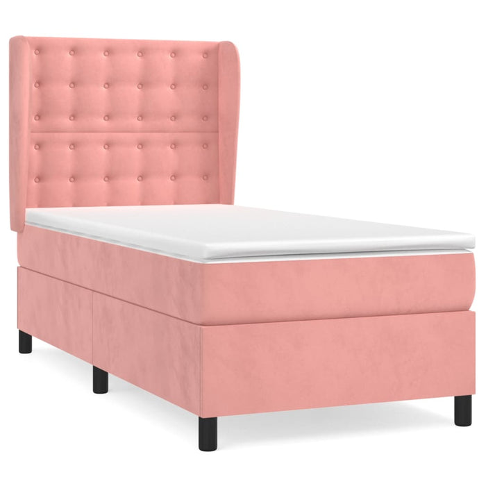Pat box spring cu saltea, roz, 100x200 cm, catifea - WALTI WALTI
