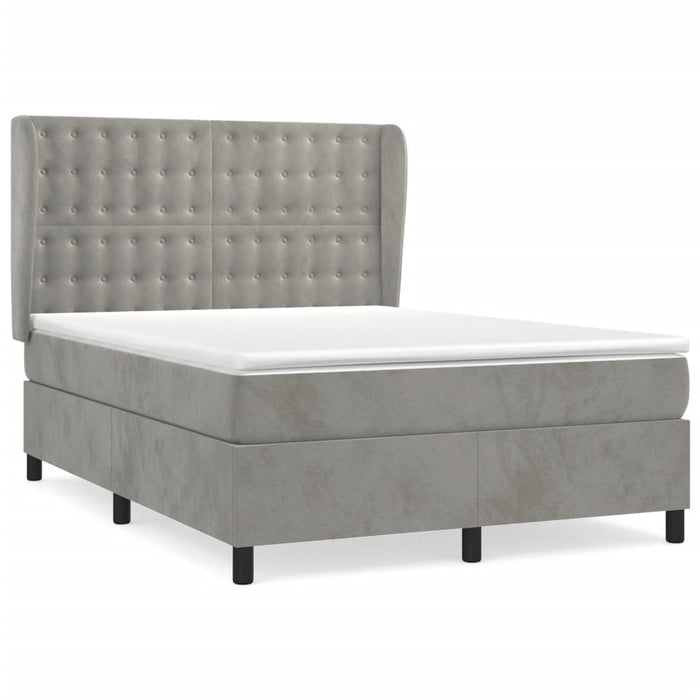 Pat box spring cu saltea, gri deschis, 140x190 cm, catifea - WALTI WALTI