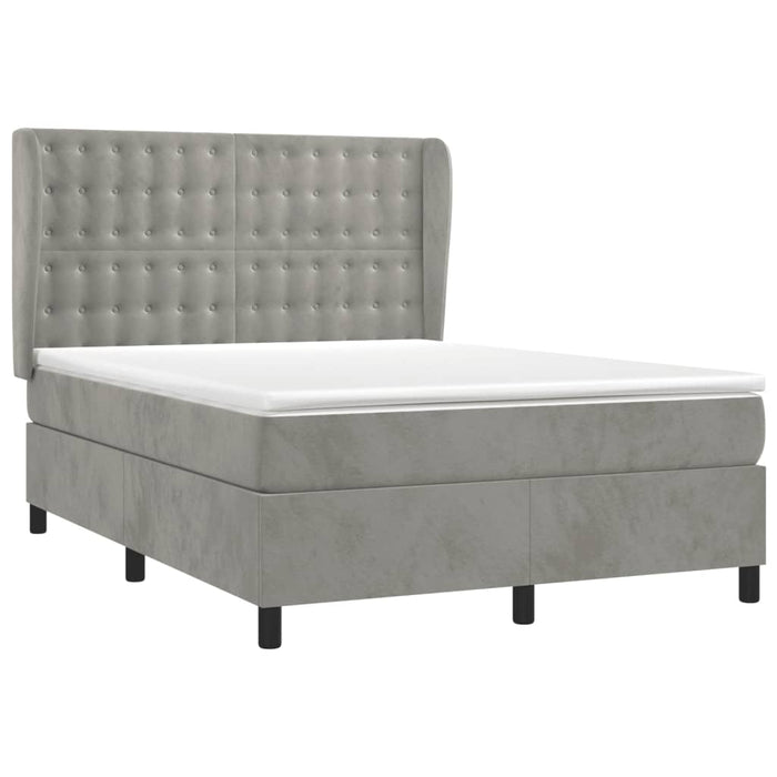 Pat box spring cu saltea, gri deschis, 140x190 cm, catifea - WALTI WALTI