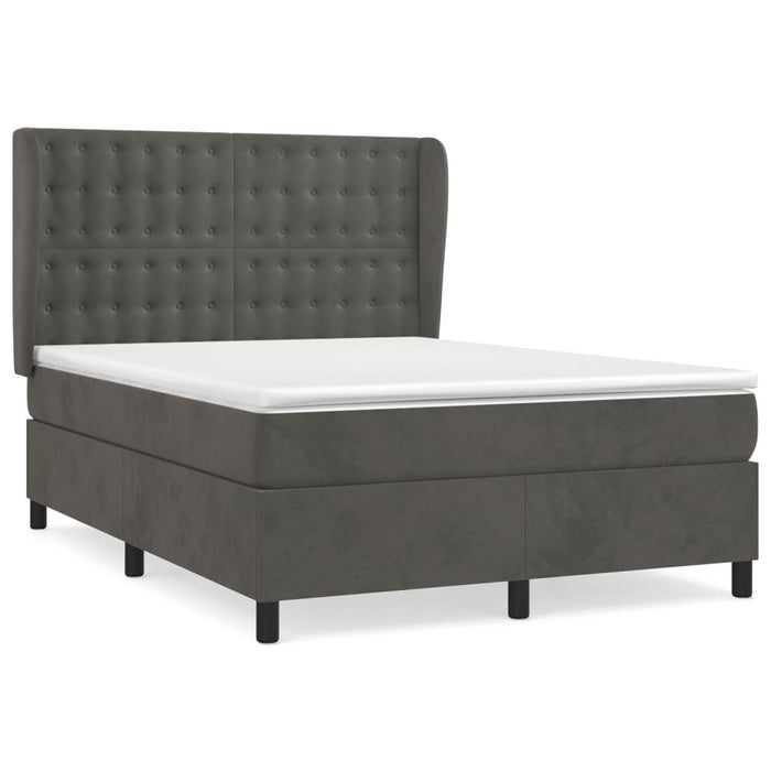 Pat box spring cu saltea, gri închis, 140x190 cm, catifea - WALTI WALTI
