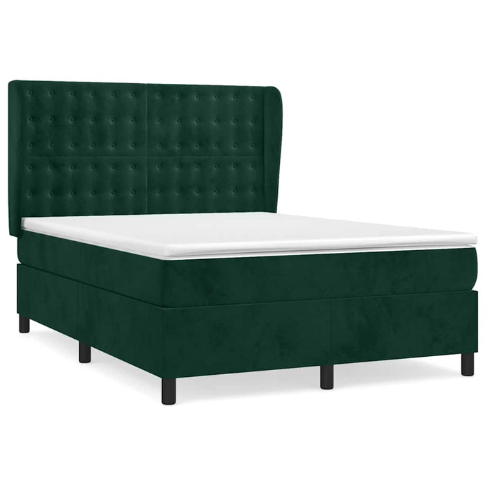 Pat box spring cu saltea, verde închis, 140x190 cm, catifea WALTI