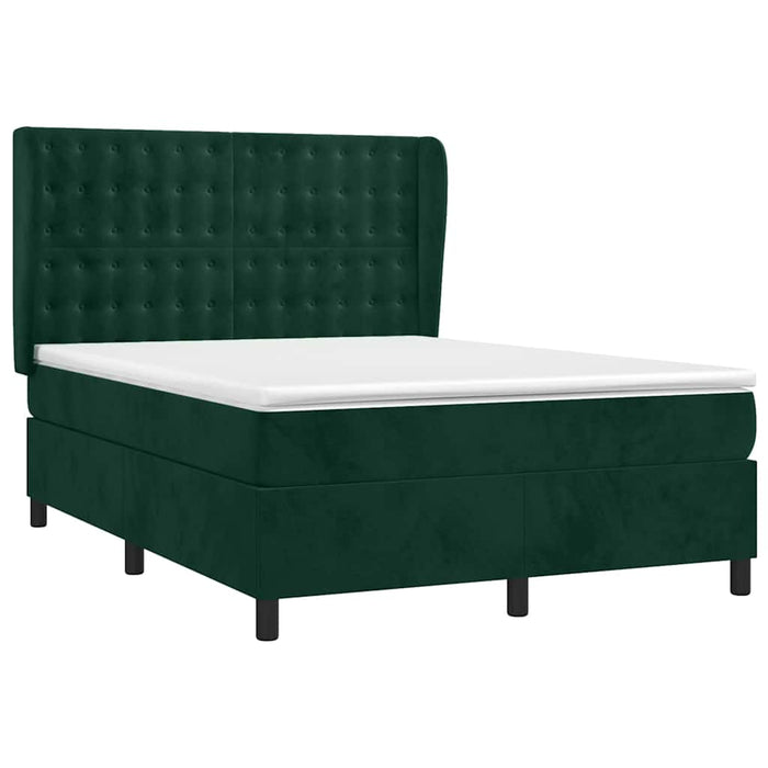 Pat box spring cu saltea, verde închis, 140x190 cm, catifea WALTI