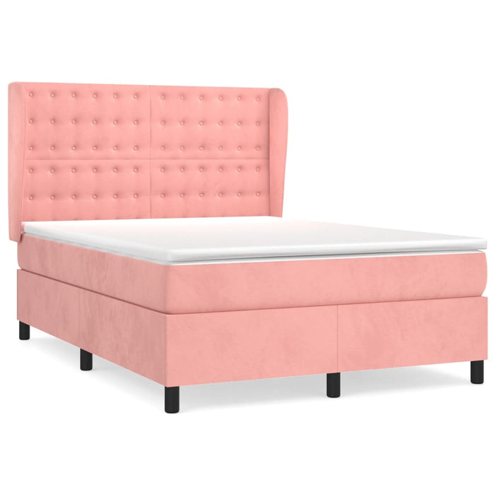 Pat box spring cu saltea, roz, 140x190 cm, catifea - WALTI WALTI
