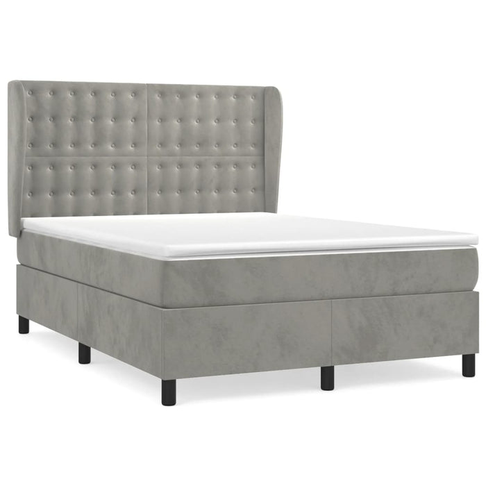 Pat box spring cu saltea, gri deschis, 140x200 cm, catifea - WALTI WALTI